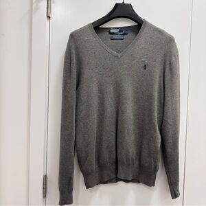 Polo Ralph 💯% Pima cotton Men's Gray V-Neck Sweater